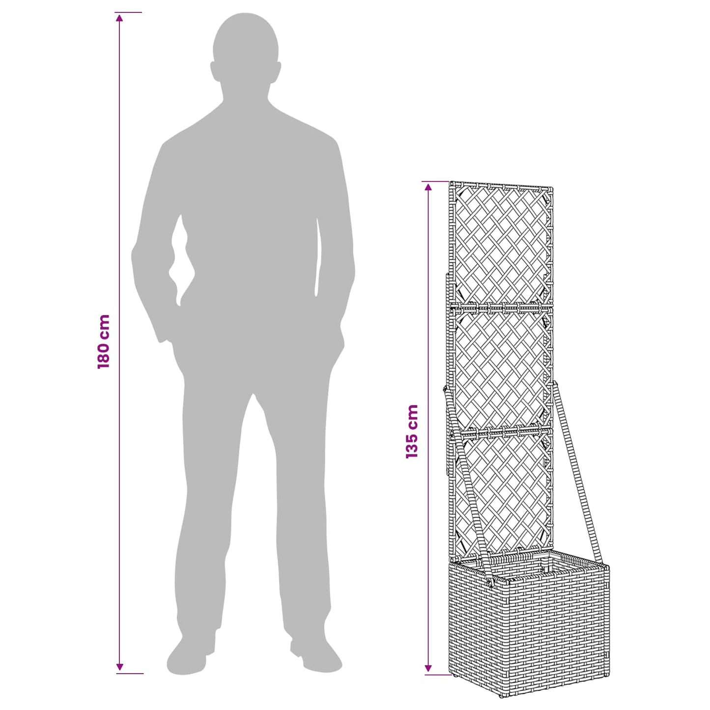 vidaXL Garden Planter with Trellis Grey 35 x 30 x 135 cm Poly Rattan