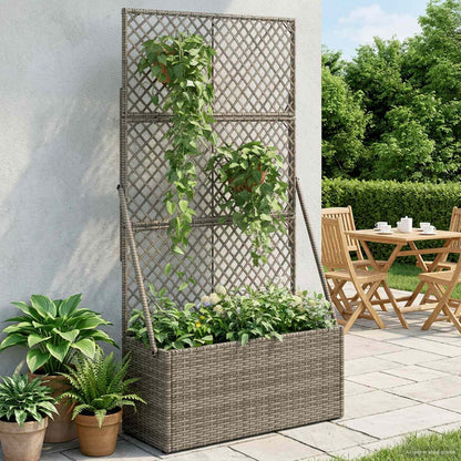 vidaXL Garden Planter with Trellis Grey 70 x 30 x 135 cm Poly Rattan