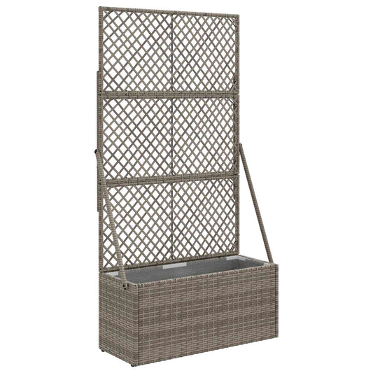 vidaXL Garden Planter with Trellis Grey 70 x 30 x 135 cm Poly Rattan