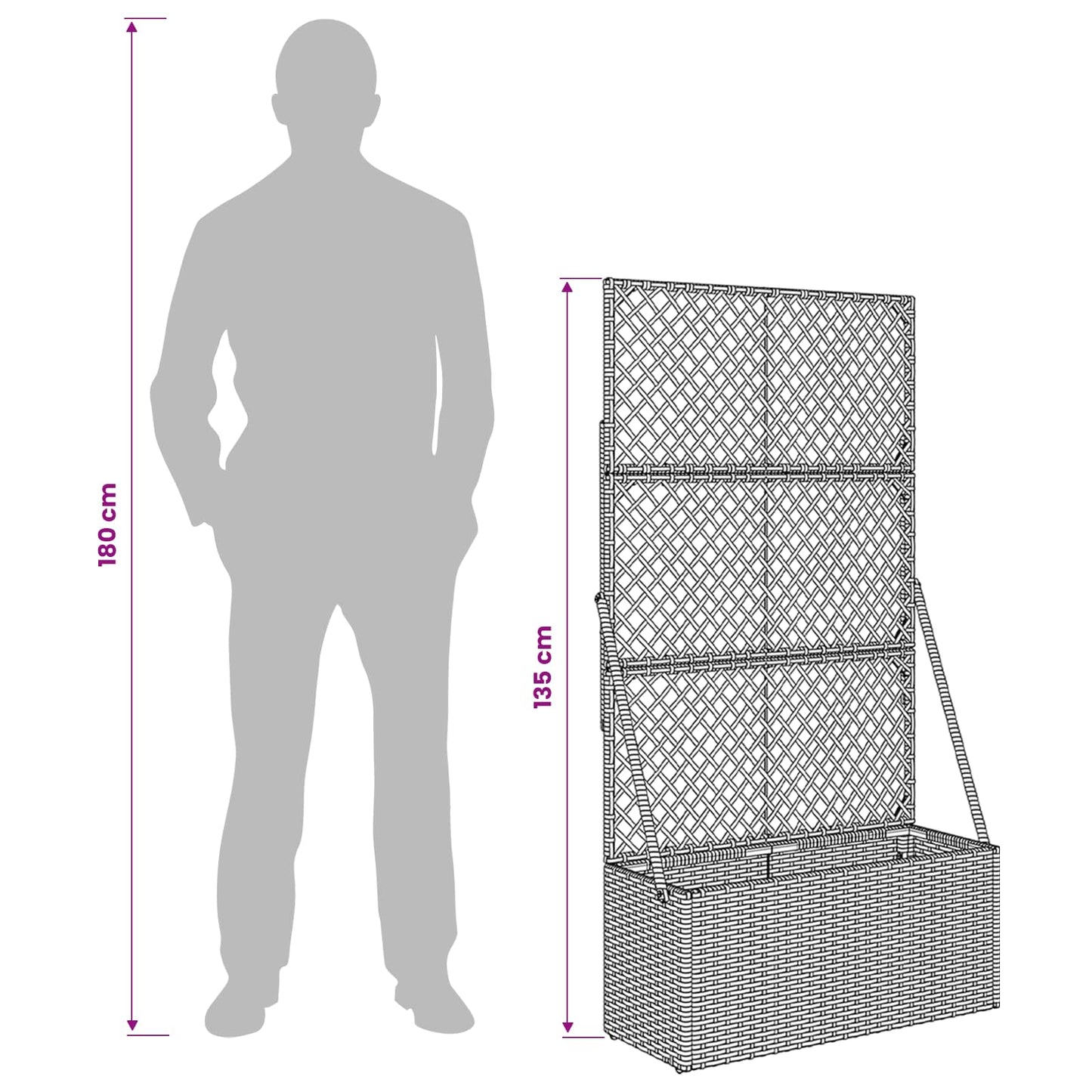 vidaXL Garden Planter with Trellis Grey 70 x 30 x 135 cm Poly Rattan