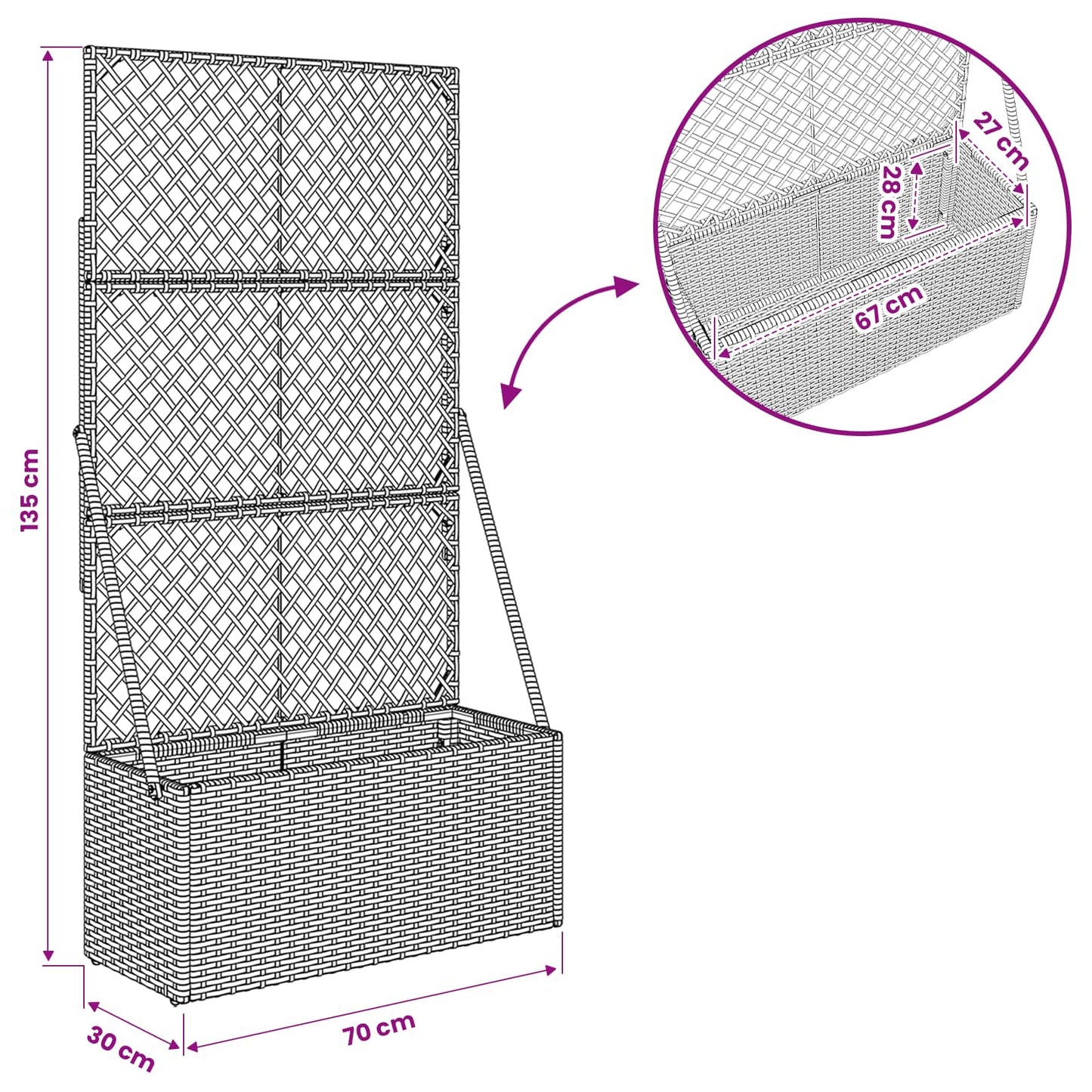 vidaXL Garden Planter with Trellis Grey 70 x 30 x 135 cm Poly Rattan