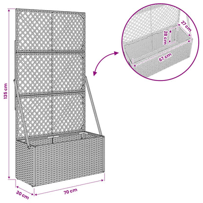 vidaXL Garden Planter with Trellis Grey 70 x 30 x 135 cm Poly Rattan