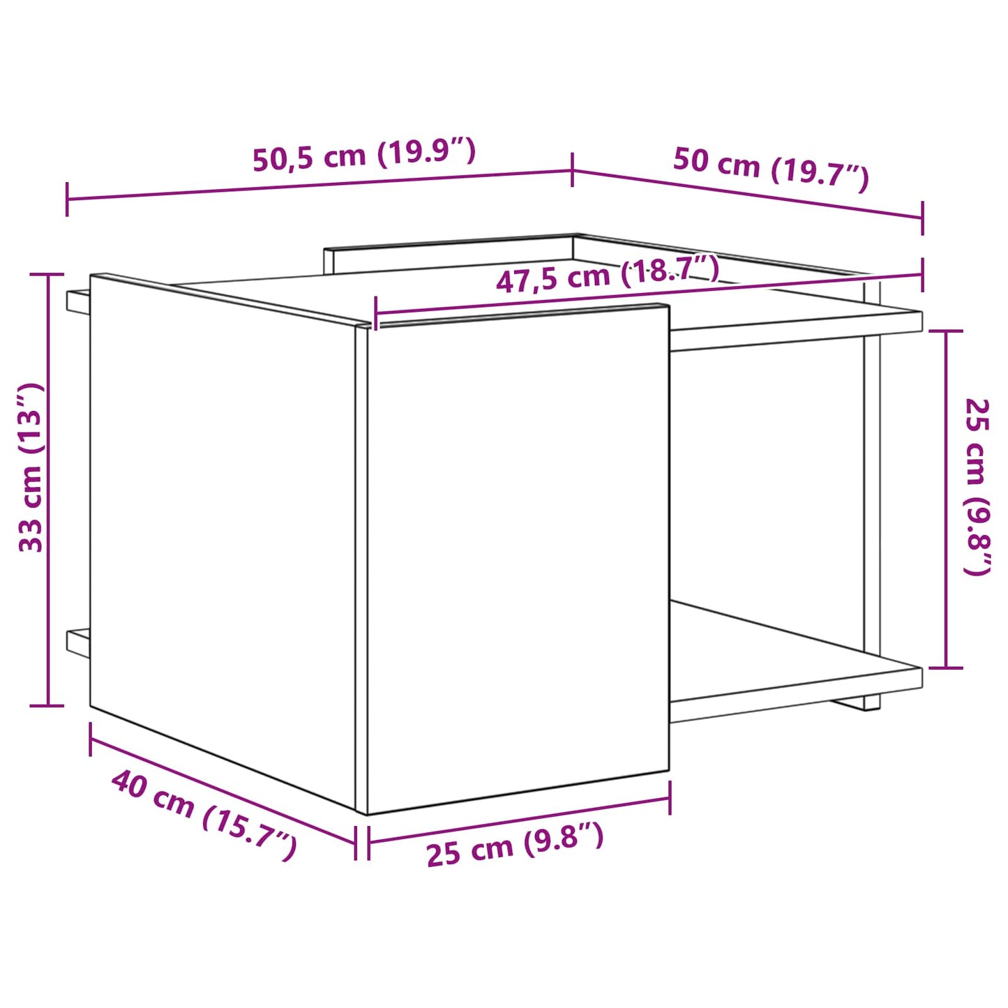 vidaXL Coffee Table Black Oak 50.5 x 50 x 33 cm Engineered Wood