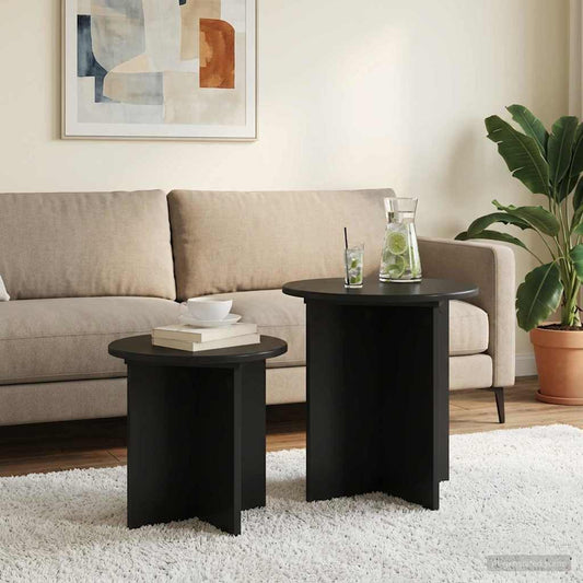 vidaXL Side Table Set 2 pcs Black Oak Ø 45 x 45 cm Engineered Wood