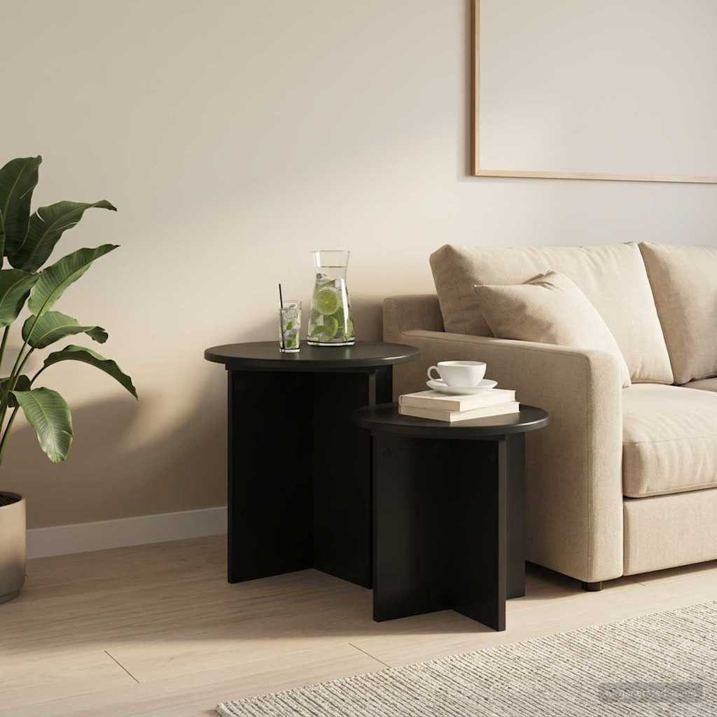 vidaXL Side Table Set 2 pcs Black Oak Ø 45 x 45 cm Engineered Wood