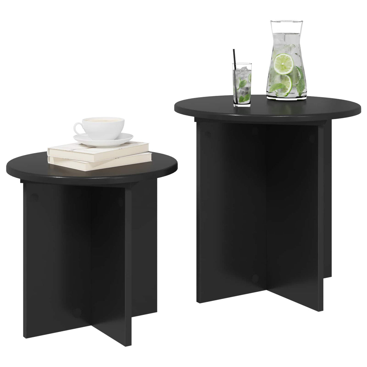 vidaXL Side Table Set 2 pcs Black Oak Ø 45 x 45 cm Engineered Wood