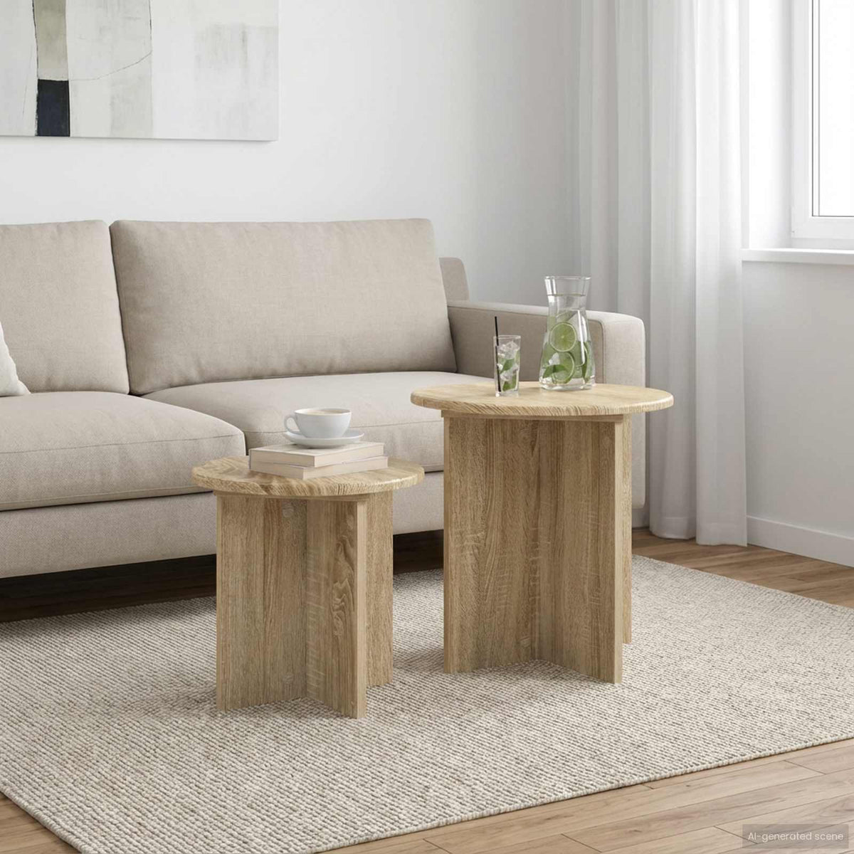 vidaXL Side Table Set 2 pcs Sonoma Oak Ø 45 x 45 cm Engineered Wood