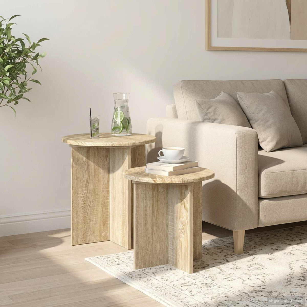vidaXL Side Table Set 2 pcs Sonoma Oak Ø 45 x 45 cm Engineered Wood