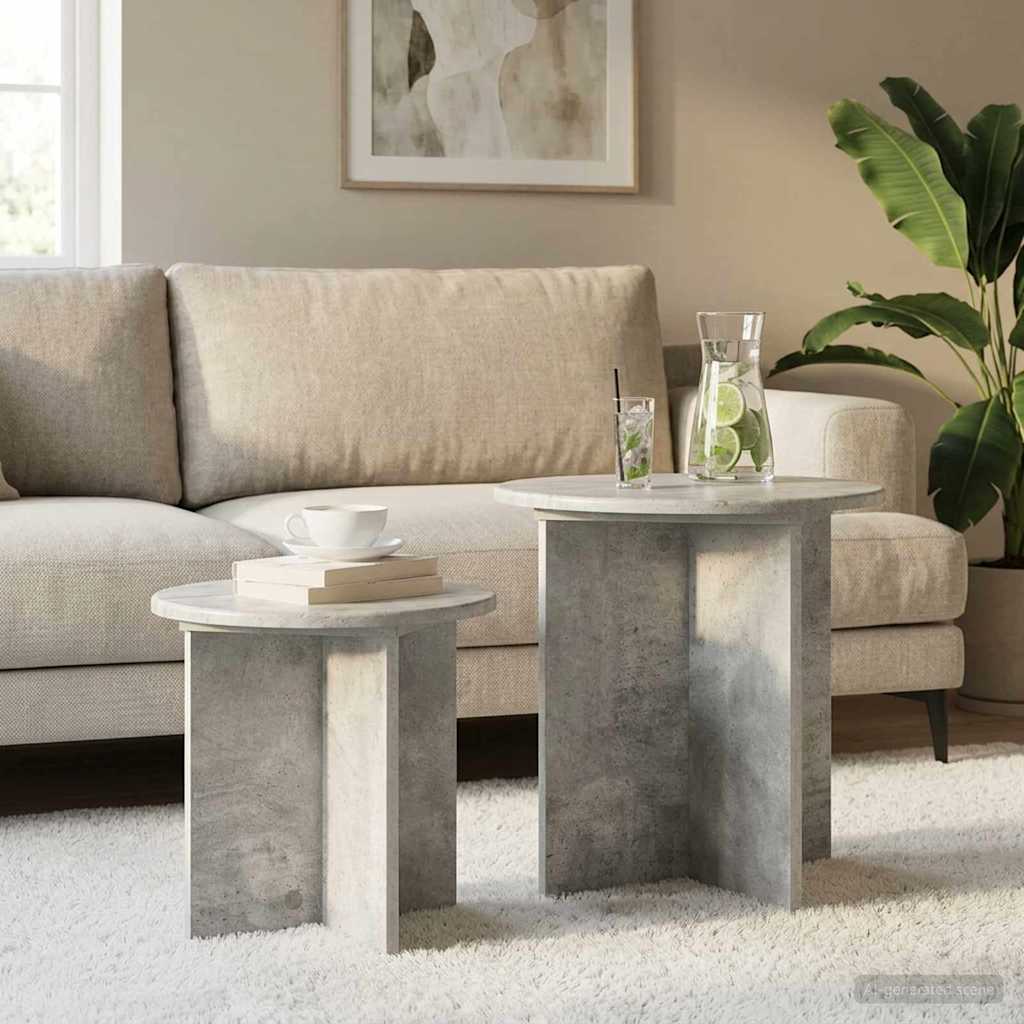 vidaXL Side Table Set 2 pcs Concrete Grey Ø 45 x 45 cm Engineered Wood
