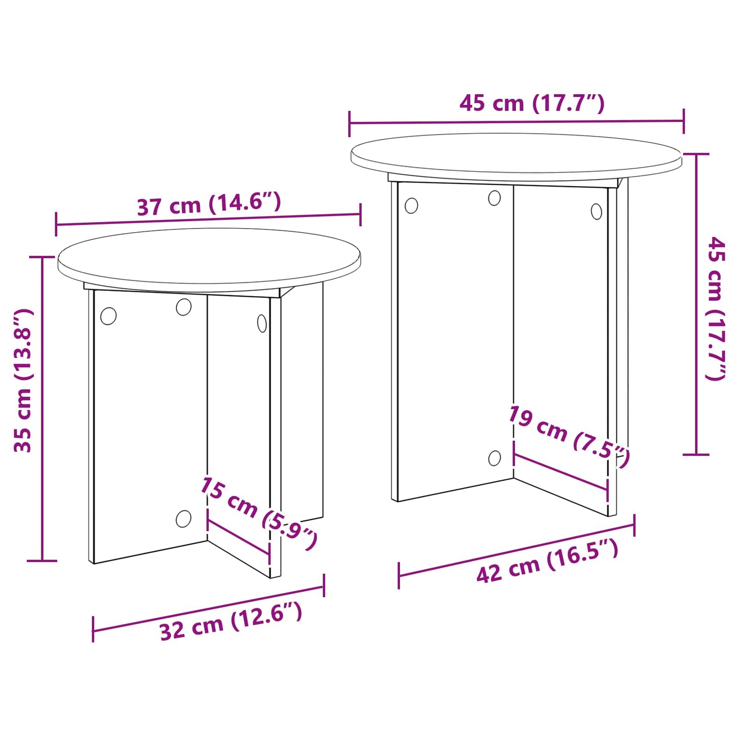 vidaXL Side Table Set 2 pcs High Gloss White Ø 45 x 45 cm