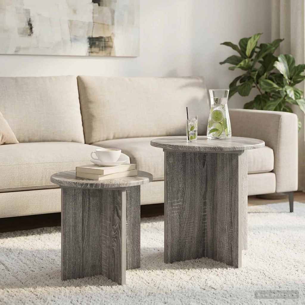 vidaXL Side Table Set 2 pcs Grey Sonoma Ø 45 x 45 cm Engineered Wood