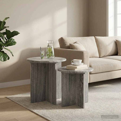 vidaXL Side Table Set 2 pcs Grey Sonoma Ø 45 x 45 cm Engineered Wood