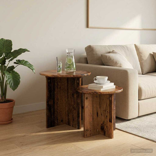vidaXL Side Table Set 2 pcs Old Wood Ø 45 x 45 cm Engineered Wood