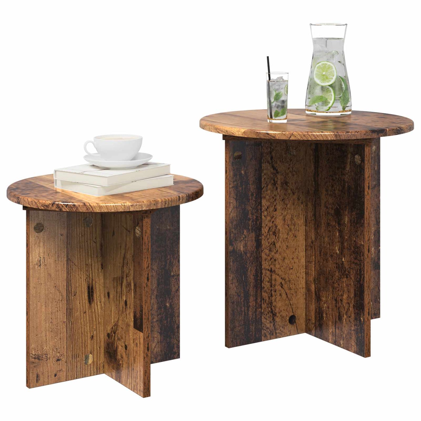 vidaXL Side Table Set 2 pcs Old Wood Ø 45 x 45 cm Engineered Wood