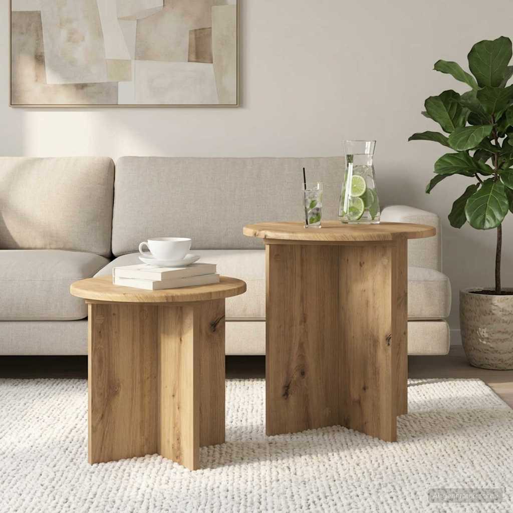 vidaXL Side Table Set 2 pcs Artisan Oak Ø 45 x 45 cm Engineered Wood
