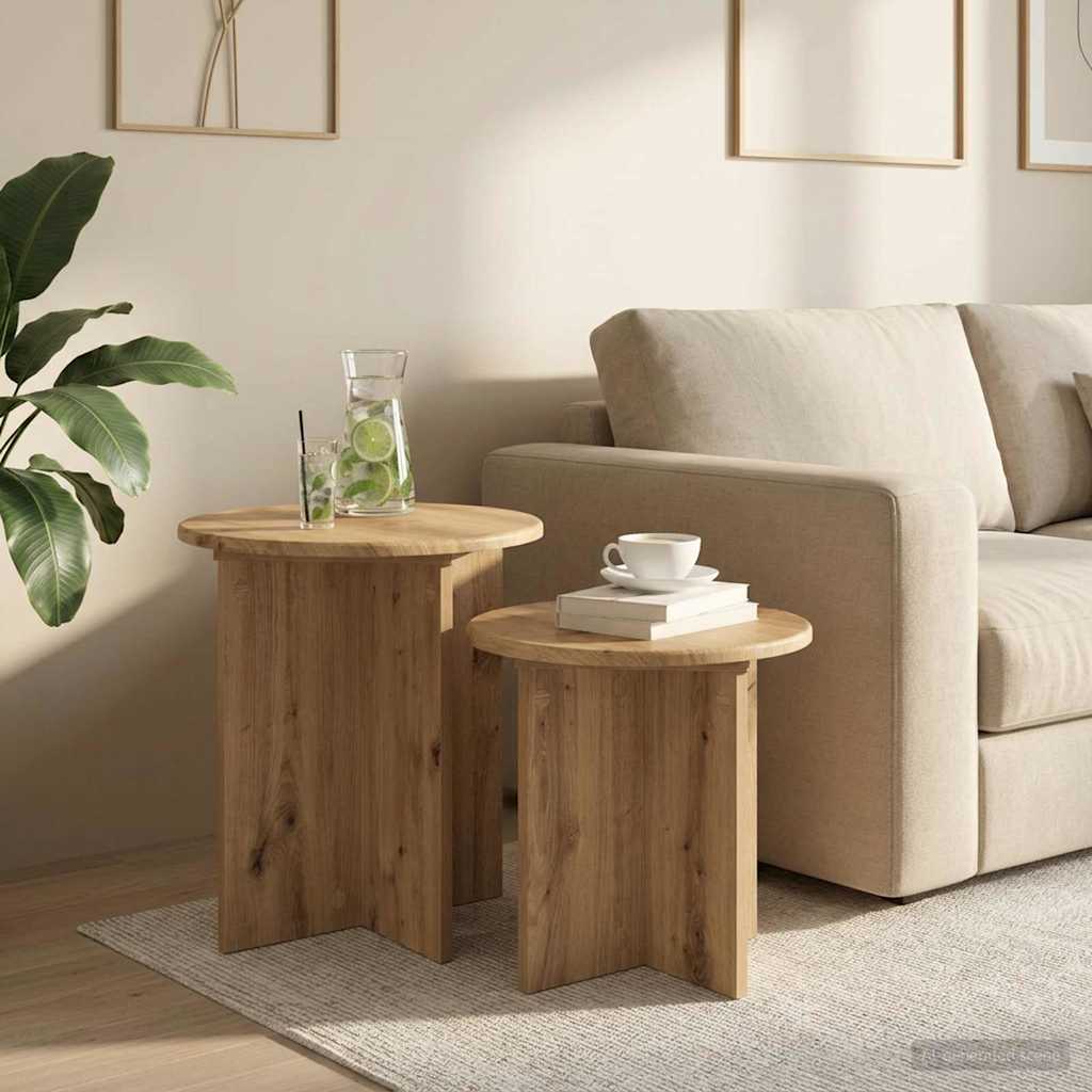 vidaXL Side Table Set 2 pcs Artisan Oak Ø 45 x 45 cm Engineered Wood
