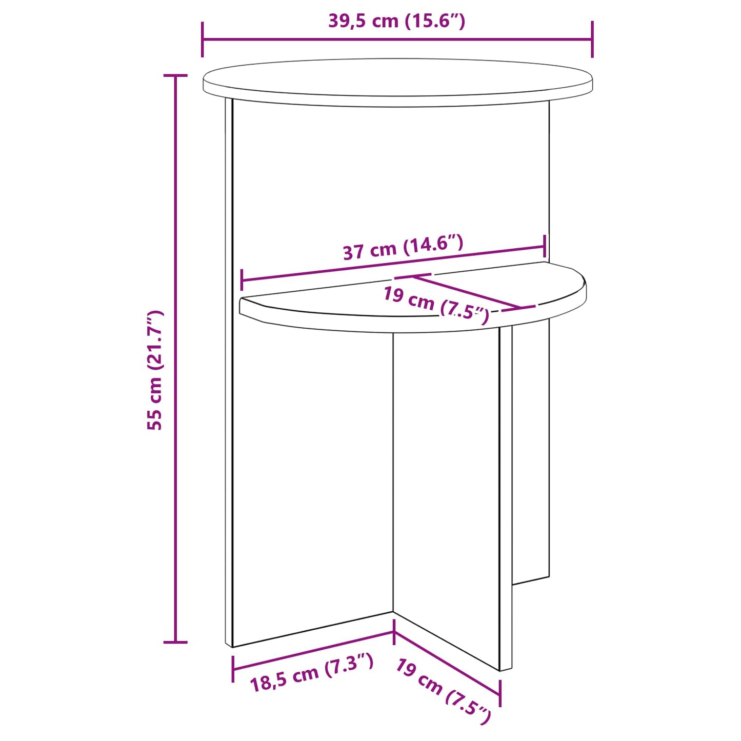 vidaXL Side Table Smoked Oak Ø 39.5 x 55 cm Engineered Wood