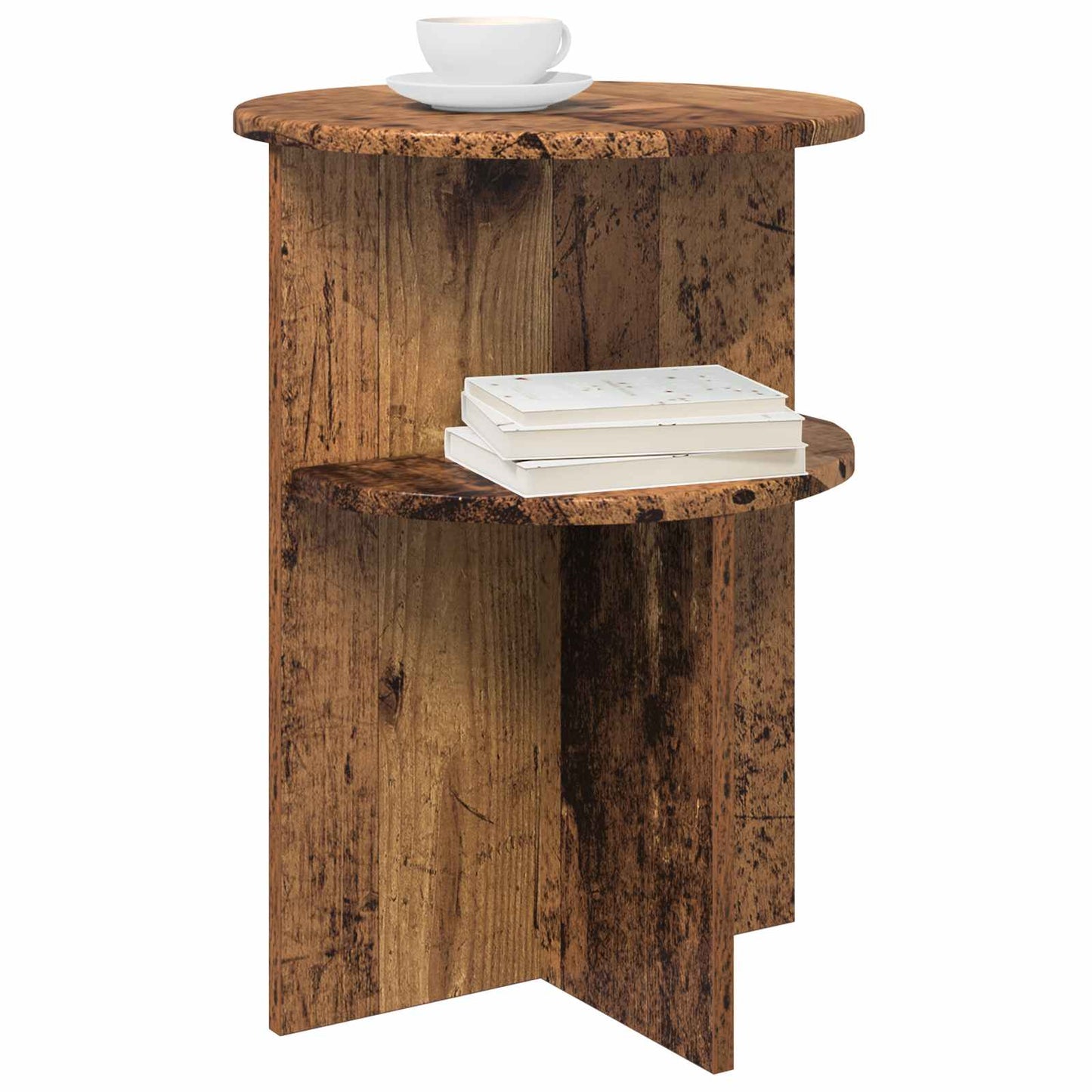 vidaXL Side Table with Storage Old Wood Ø 39.5 x 55 cm Engineered Wood