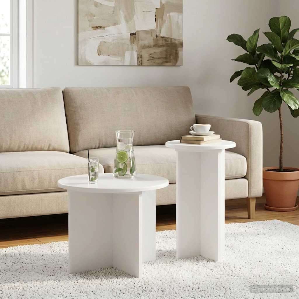 vidaXL Side Table Set 2 pcs White Ø 45 x 35 cm Engineered Wood