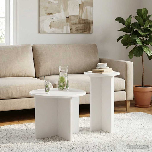 vidaXL Side Table Set 2 pcs White Ø 45 x 35 cm Engineered Wood
