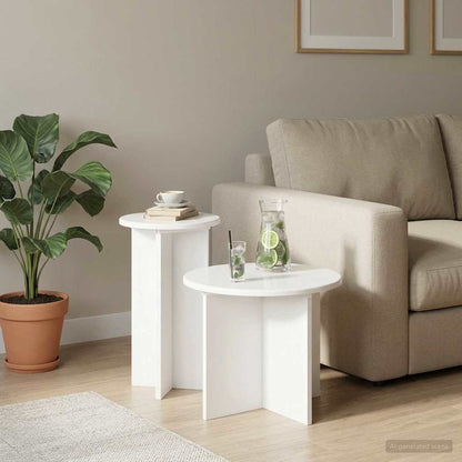 vidaXL Side Table Set 2 pcs White Ø 45 x 35 cm Engineered Wood