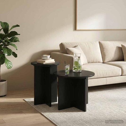 vidaXL Side Table Set 2 pcs Black Oak Ø 45 x 35 cm Engineered Wood