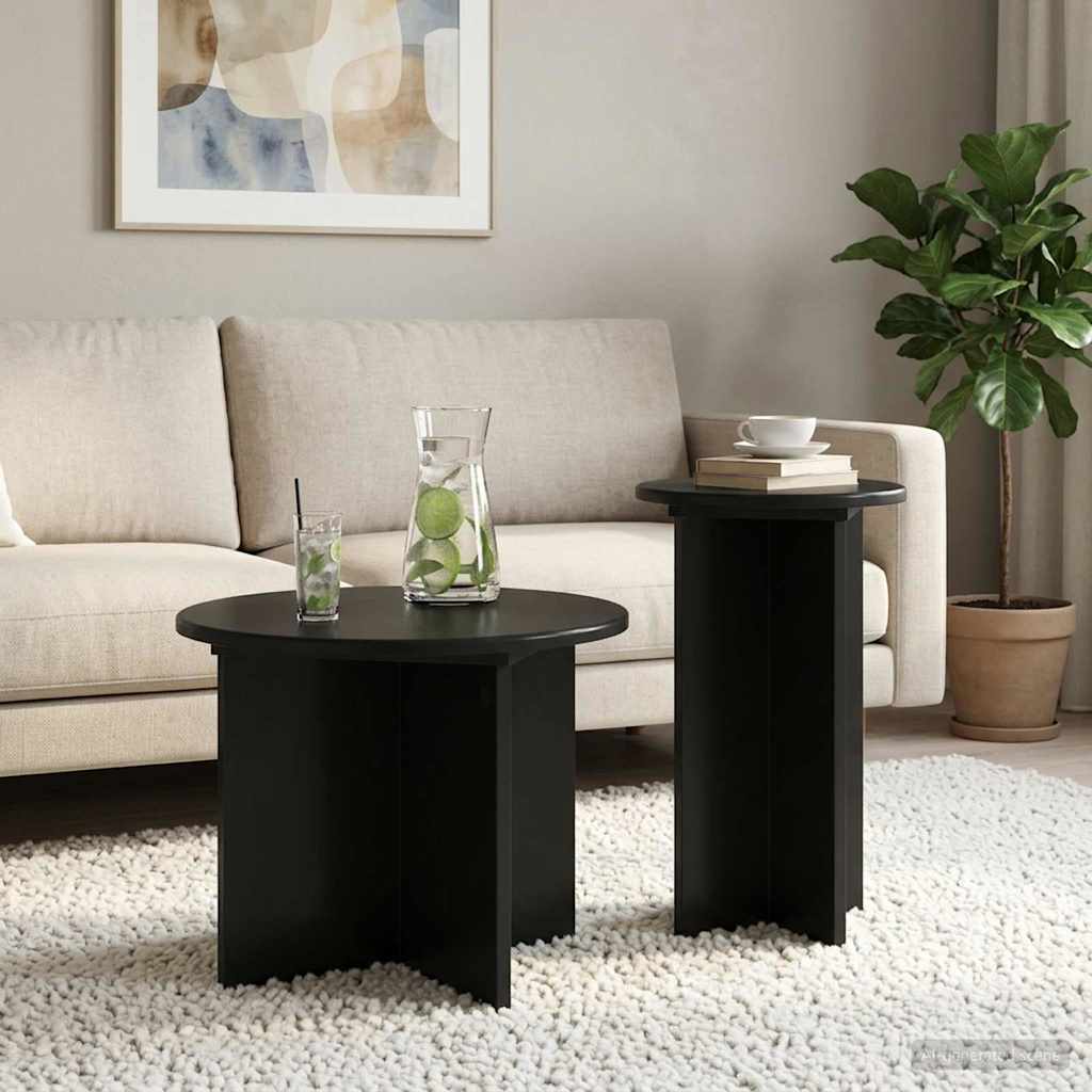 vidaXL Side Table Set 2 pcs Black Ø 45 x 35 cm Engineered Wood