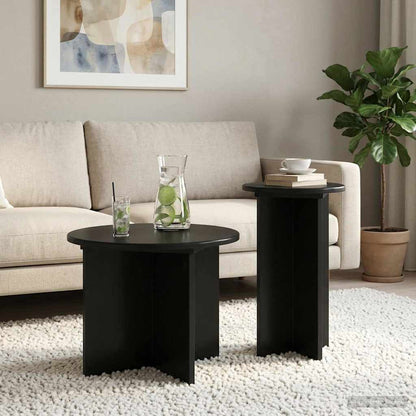 vidaXL Side Table Set 2 pcs Black Ø 45 x 35 cm Engineered Wood