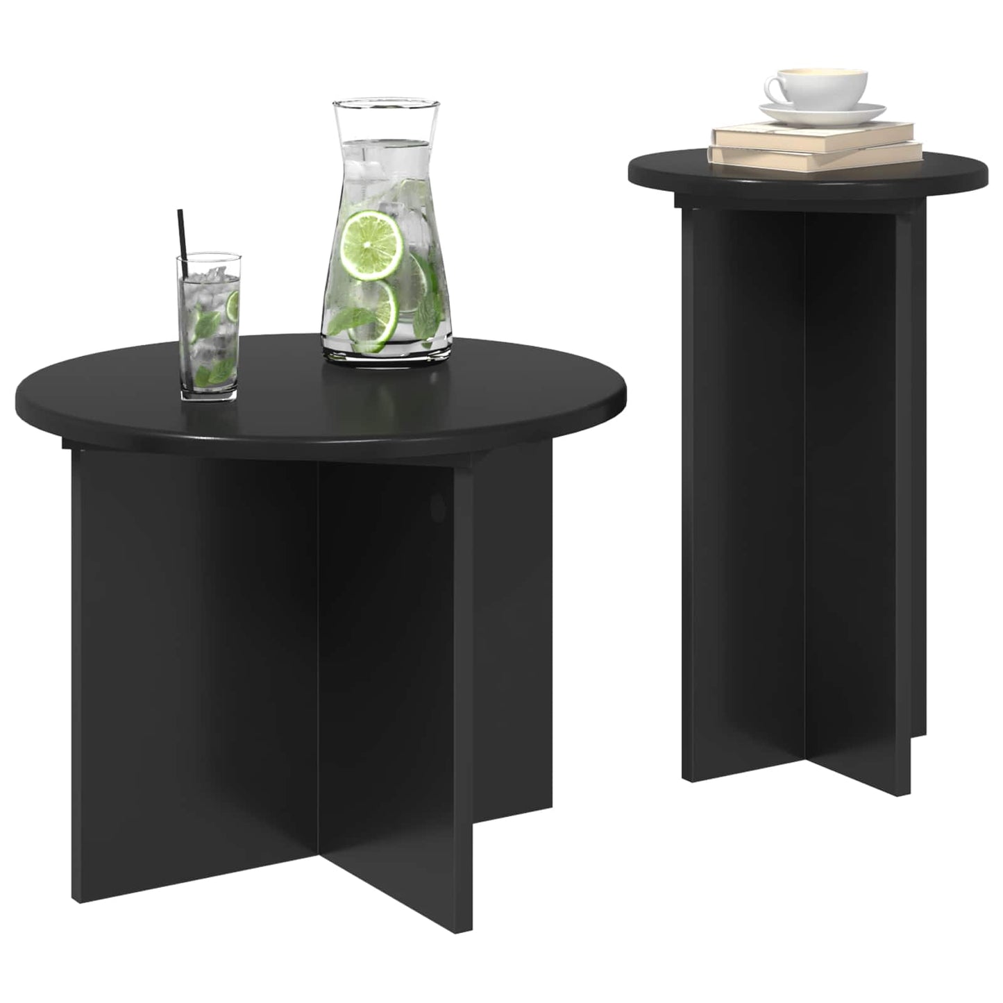 vidaXL Side Table Set 2 pcs Black Oak Ø 45 x 35 cm Engineered Wood
