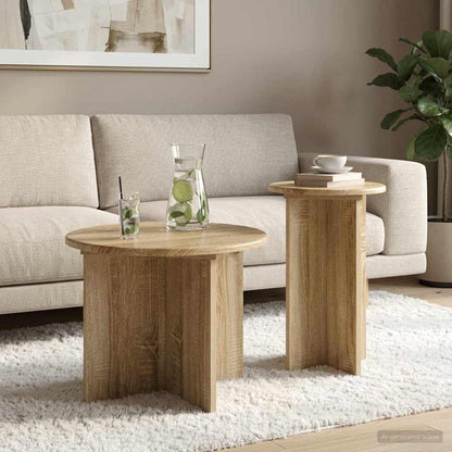 vidaXL Side Table Set 2 pcs Sonoma Oak Ø 45 x 35 cm Engineered Wood