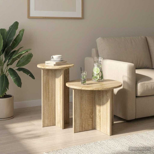 vidaXL Side Table Set 2 pcs Sonoma Oak Ø 45 x 35 cm Engineered Wood