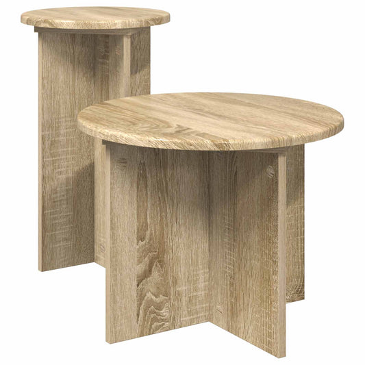 vidaXL Side Table Set 2 pcs Sonoma Oak Ø 45 x 35 cm Engineered Wood