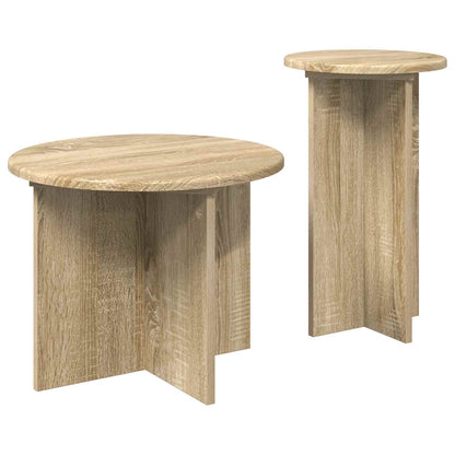 vidaXL Side Table Set 2 pcs Sonoma Oak Ø 45 x 35 cm Engineered Wood