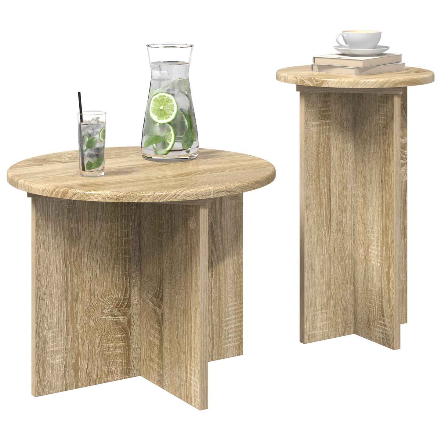 vidaXL Side Table Set 2 pcs Sonoma Oak Ø 45 x 35 cm Engineered Wood