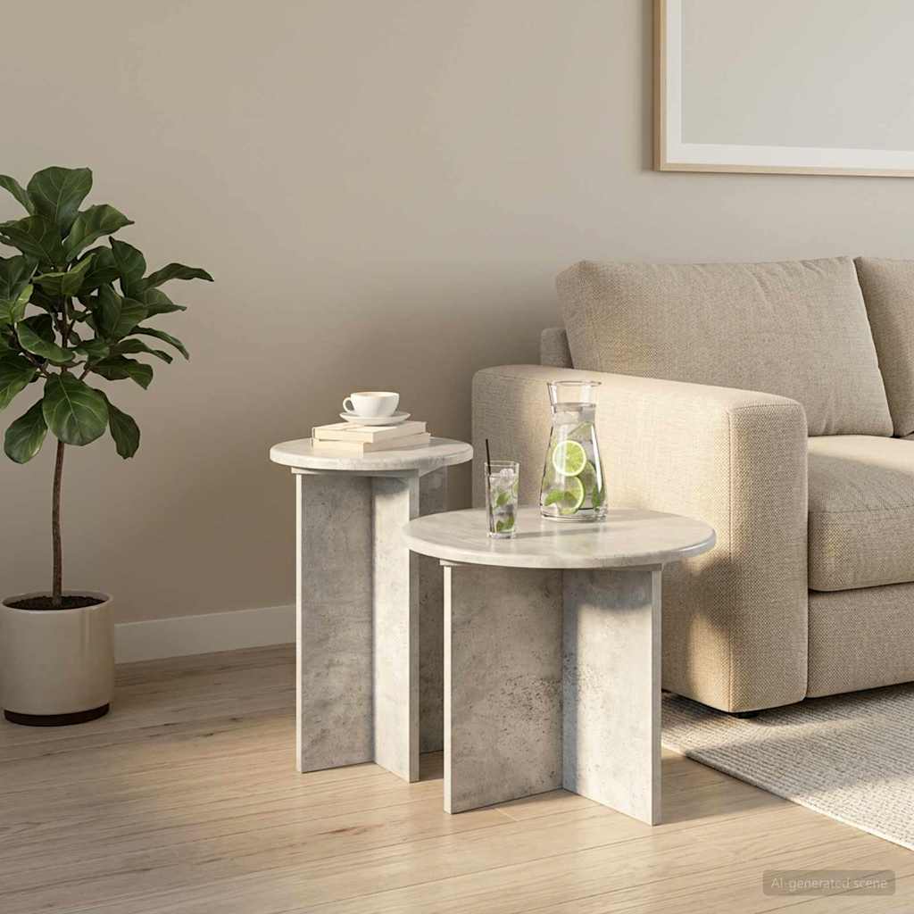 vidaXL Side Table Set 2 pcs Concrete Grey Ø 45 x 35 cm Engineered Wood