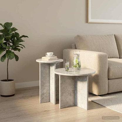 vidaXL Side Table Set 2 pcs Concrete Grey Ø 45 x 35 cm Engineered Wood