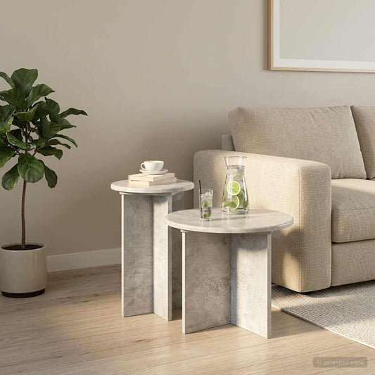 vidaXL Side Table Set 2 pcs Concrete Grey Ø 45 x 35 cm Engineered Wood