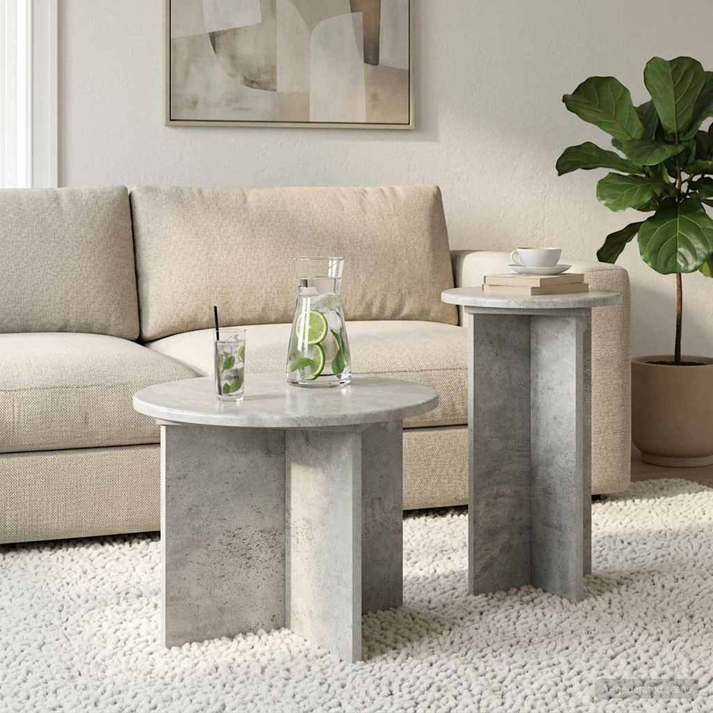vidaXL Side Table Set 2 pcs Concrete Grey Ø 45 x 35 cm Engineered Wood