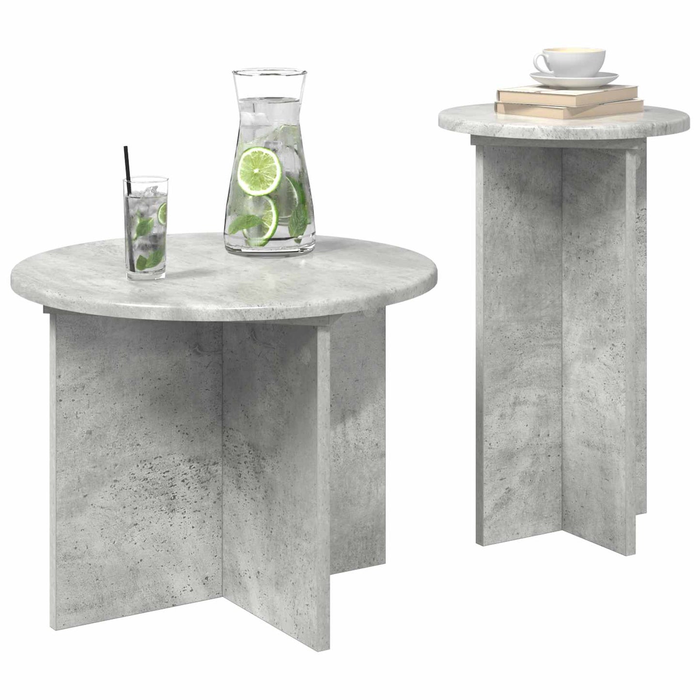 vidaXL Side Table Set 2 pcs Concrete Grey Ø 45 x 35 cm Engineered Wood