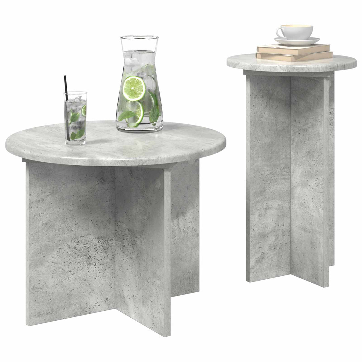 vidaXL Side Table Set 2 pcs Concrete Grey Ø 45 x 35 cm Engineered Wood