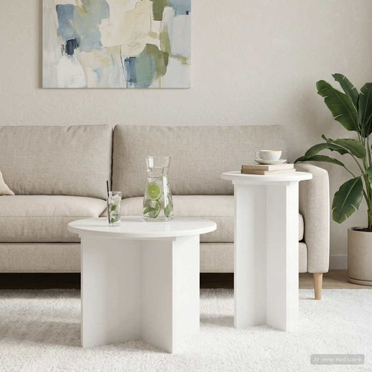 vidaXL Side Table Set 2 pcs High Gloss White Ø 45 x 35 cm