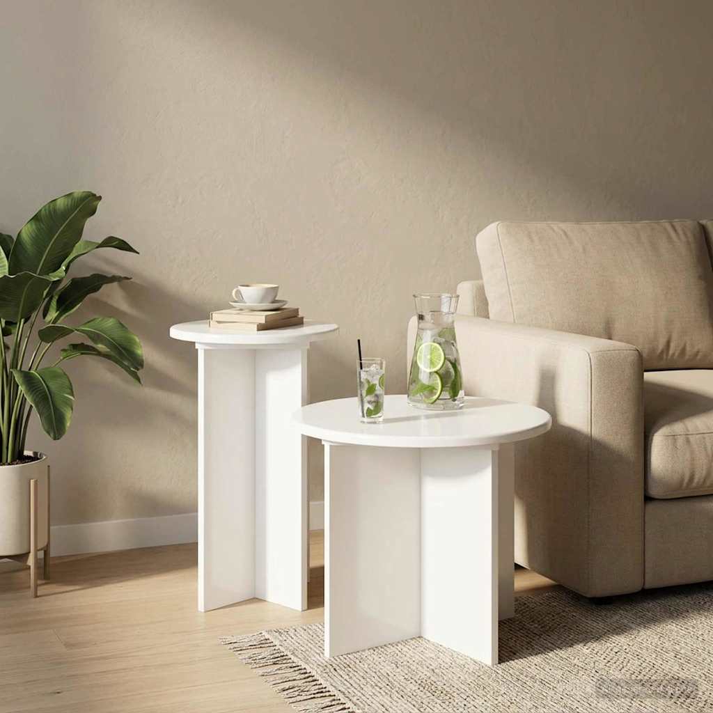 vidaXL Side Table Set 2 pcs High Gloss White Ø 45 x 35 cm