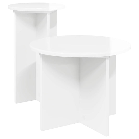 vidaXL Side Table Set 2 pcs High Gloss White Ø 45 x 35 cm