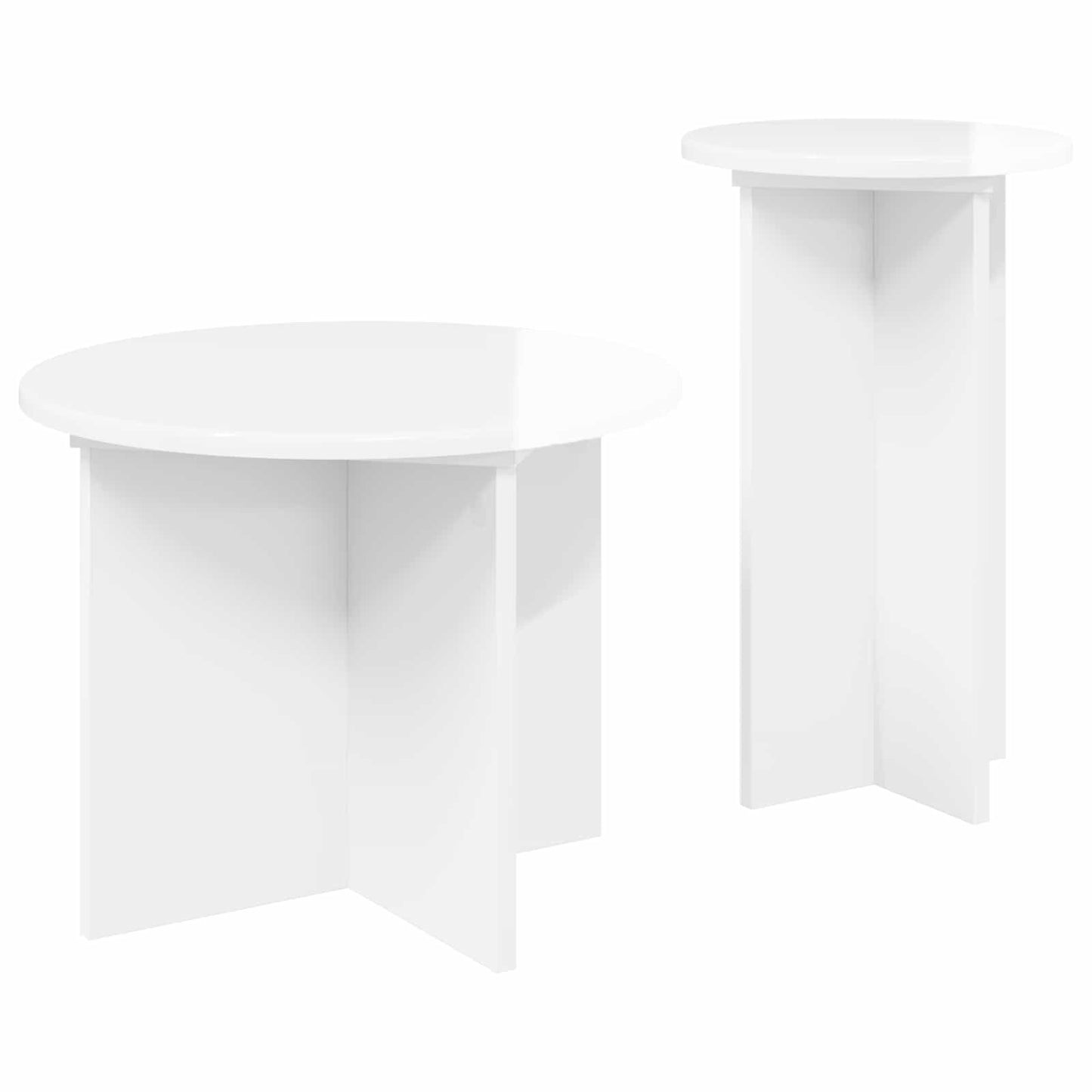 vidaXL Side Table Set 2 pcs High Gloss White Ø 45 x 35 cm