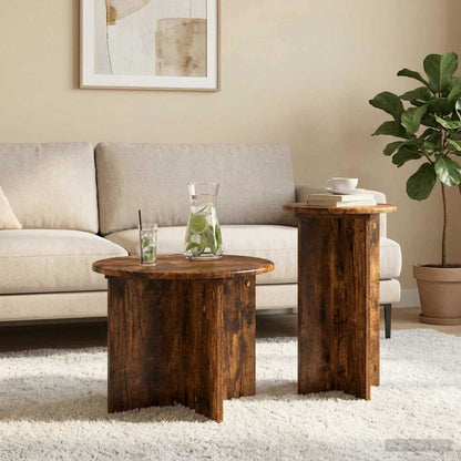vidaXL Side Table Set with Storage 2 pcs Smoked Oak Engineered Wood