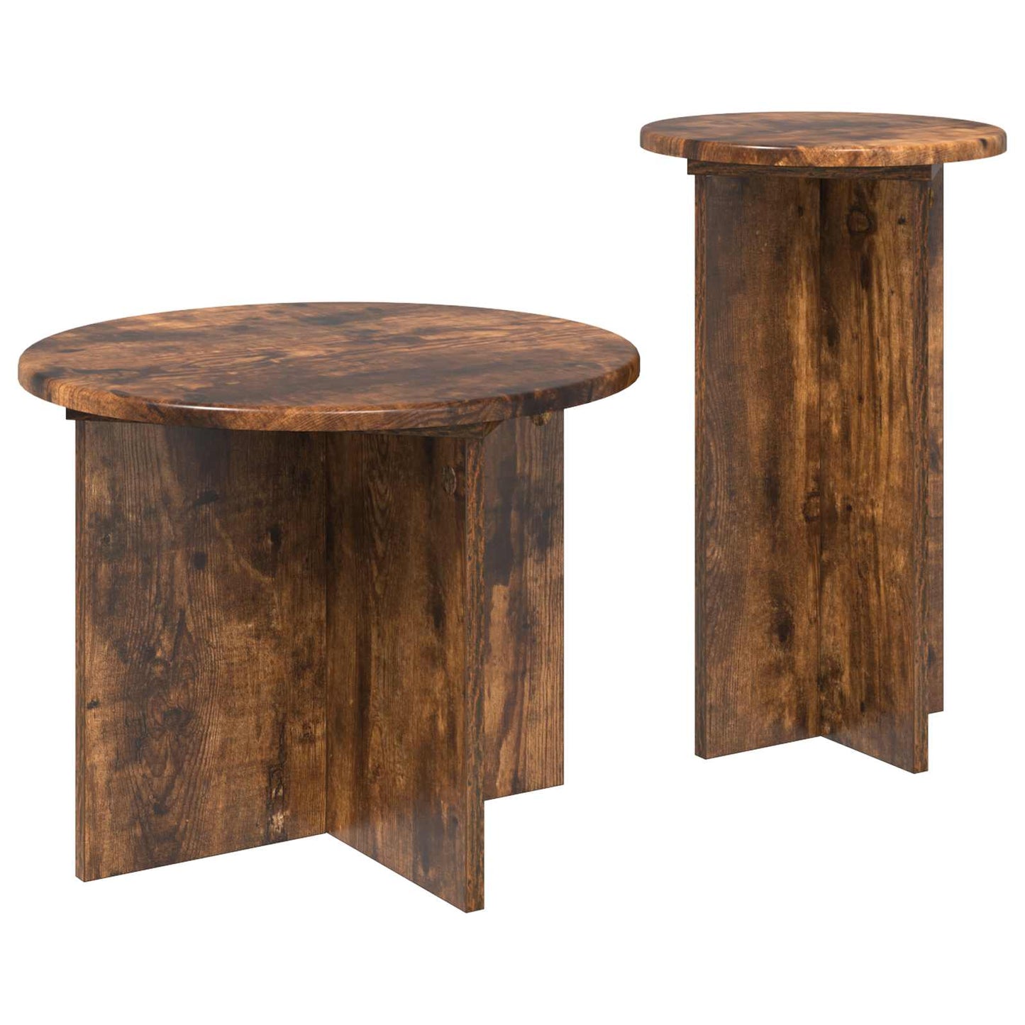 vidaXL Side Table Set 2 pcs Smoked Oak Ø 45 x 35 cm Engineered Wood