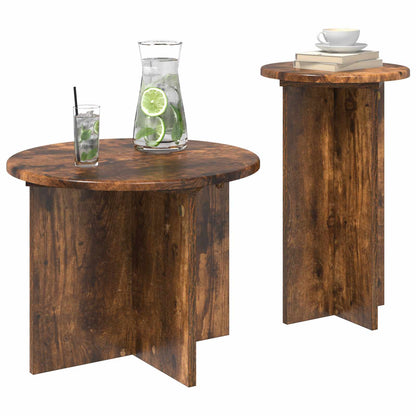 vidaXL Side Table Set 2 pcs Smoked Oak Ø 45 x 35 cm Engineered Wood