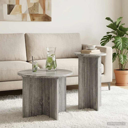 vidaXL Side Table Set with Storage 2 pcs Grey Sonoma Engineered Wood