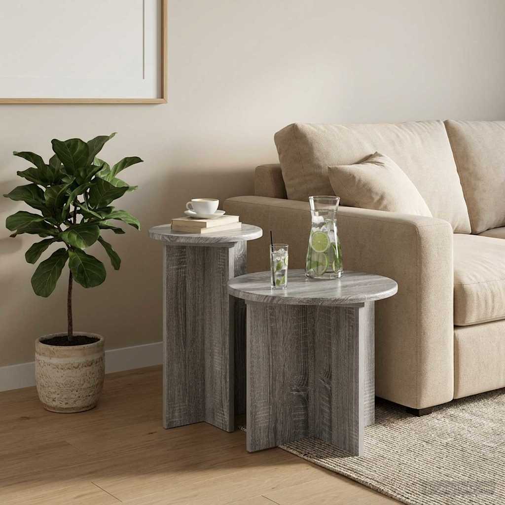 vidaXL Side Table Set with Storage 2 pcs Grey Sonoma Engineered Wood