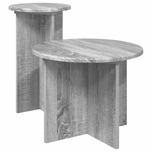 vidaXL Side Table Set 2 pcs Grey Sonoma Ø 45 x 35 cm Engineered Wood